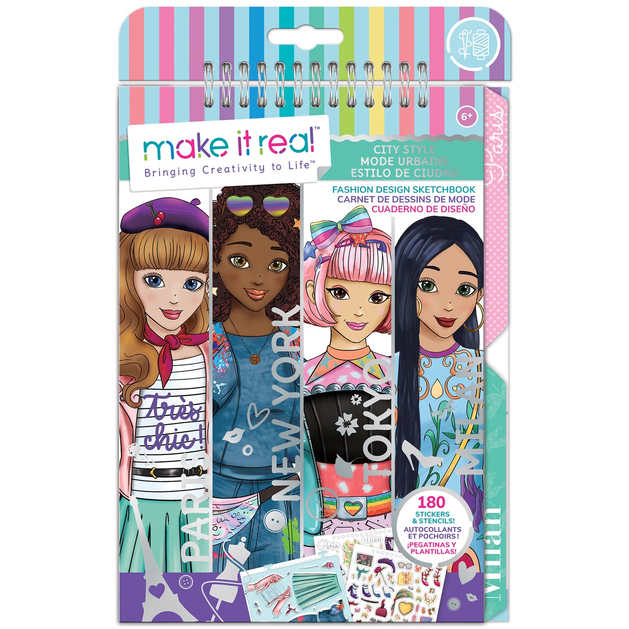 Make It Real: Fashion Design Sketchbook: City Style - Includes 180 Stickers & Stencils, Draw Sketch & Create, Fashion Coloring Book, Tweens & Girls, Kids Ages 6+